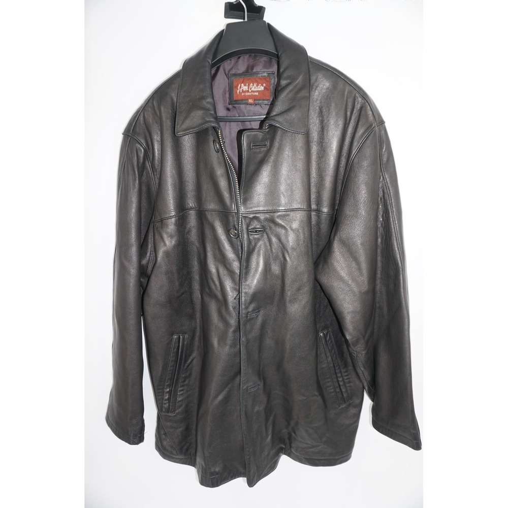 J. Park Collection Leather Jacket Black Zip Front Car Coat by Couture Men's XL